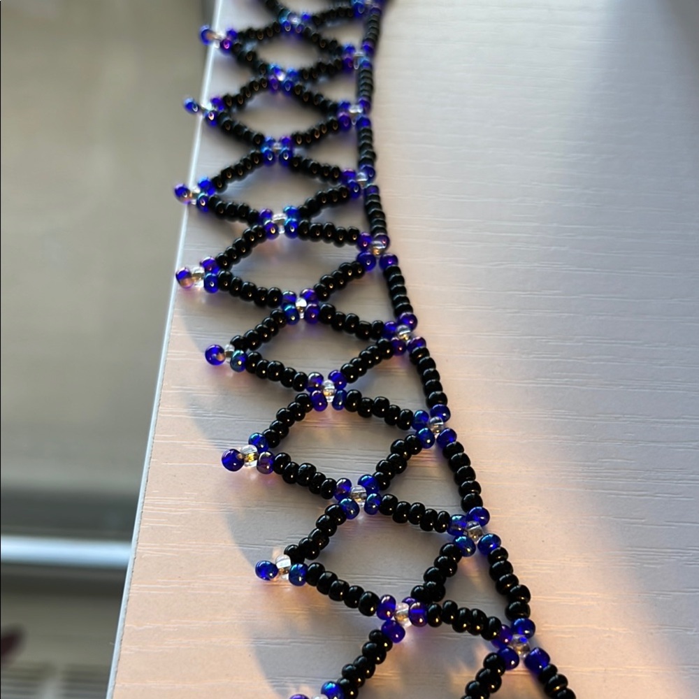 Elegant Black and Blue Beaded Necklace